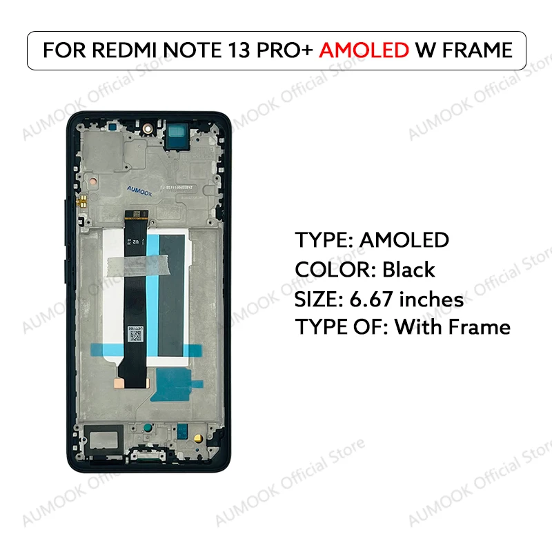 6.67 "AMOLED LCD Voor Xiaomi Redmi Note 13 Pro + Pro Plus 5G Lcd Touch Screen Digitizer Vergadering 23090RA98C 23090RA98G LCD
