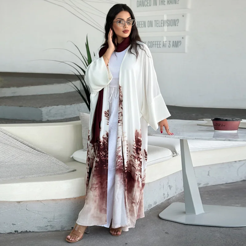 Fashion Tie Dye Floral Print Open Abaya Eid Ramadan Dubai 2024 Luksusowe damskie sukienki muzułmańskie Kebaya Kaftan Kaftan Robe Odzież