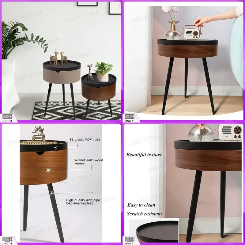 Formwell STK18 Bedside Table Small Coffee Table with Storage Barrel Metal Legs Large Storage Space Modern Nightstand for