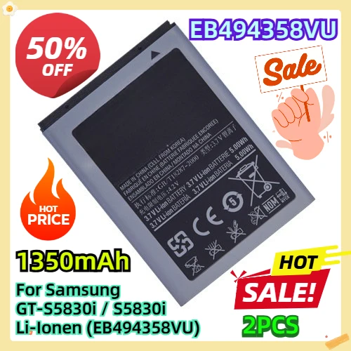 

For Samsung GT-S5830i / S5830i 1350mAh Li-Ionen (EB494358VU) 2pcs