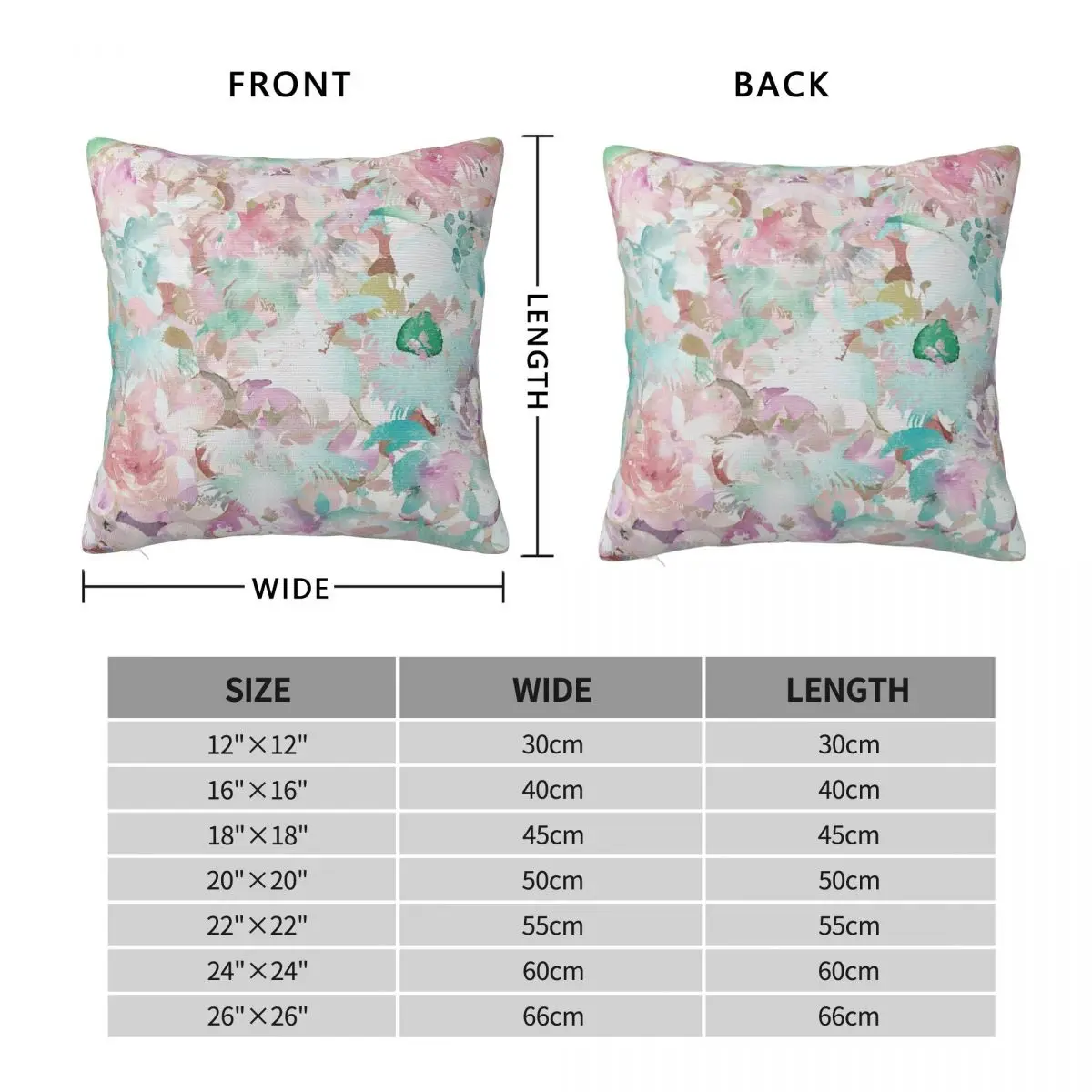 Pink Teal Watercolor Floral Square Pillowcase Polyester Linen Velvet Creative Zip Decorative Pillow Case Home Cushion Case 18