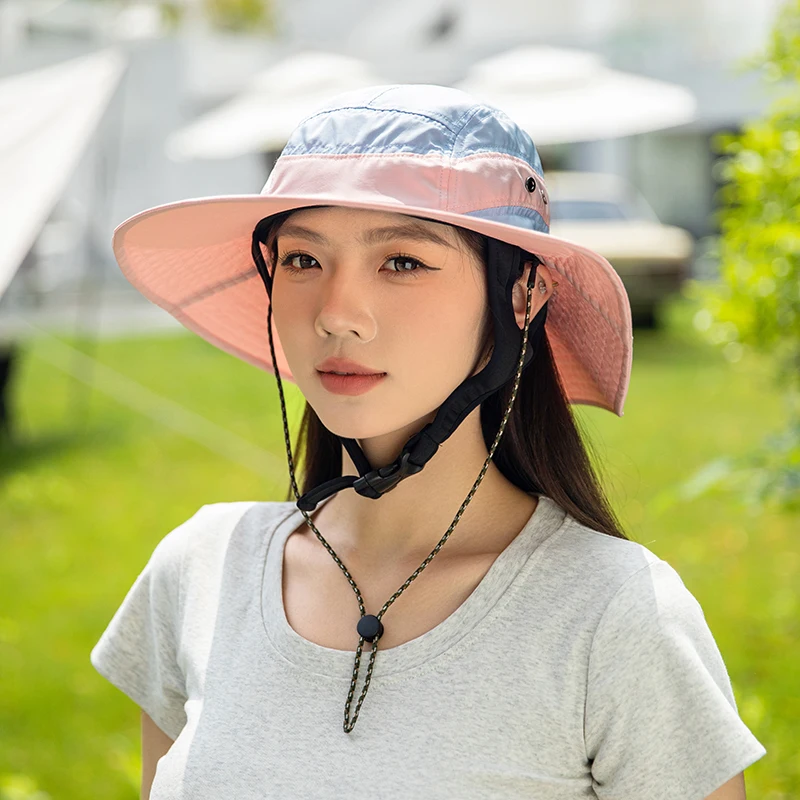 

Contrast Color Outdoor Bucket Hat Adjustable Chin Straps Ultra-thin Snap Buckle Design Sun Visor Hats Hiking Safari Camping