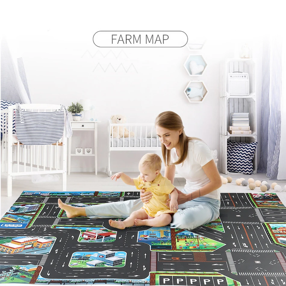 Tapis de jeu de Circulation en plastique, Éducatif et Fin, Jouets motif Dessin Animé Carte de Route pour Petits Garçon et Fille, Bébé et Enfant