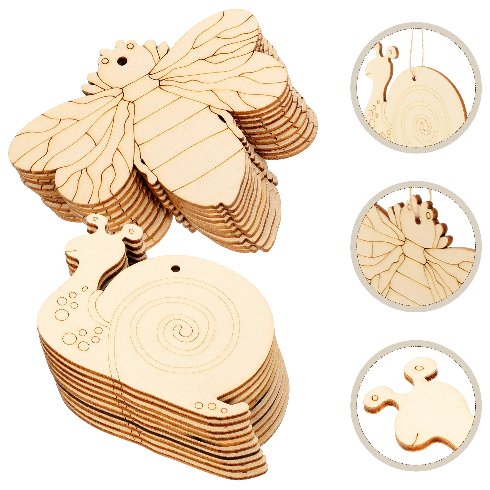 

20pcs Wooden Insect Cutouts Diy Unfinished Wood Craft Embellishments Double Sided Graffiti Creative Decoration For Kids Family