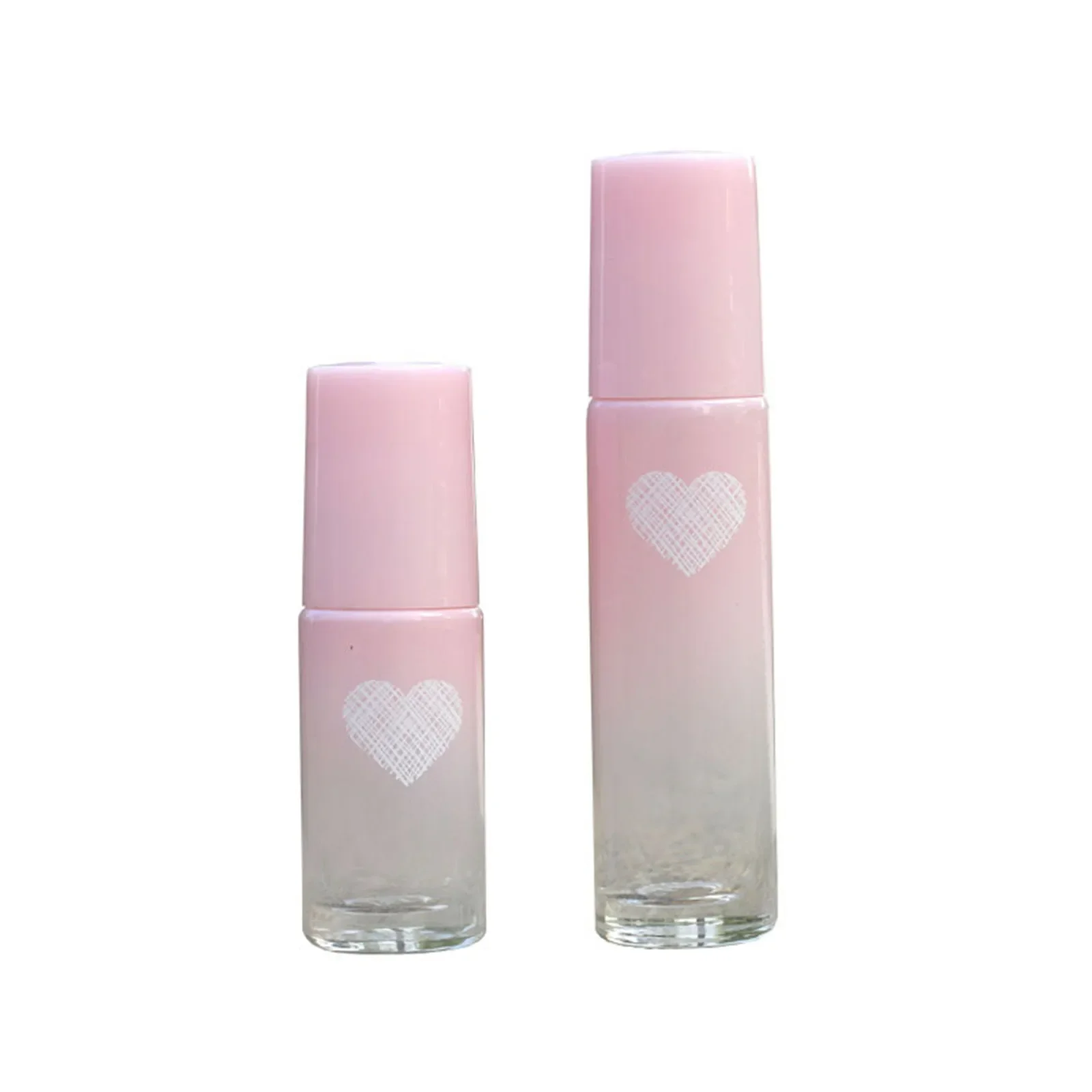 Gradient Pink Glass Roll on Bottle Empty Perfume Bottle Love Pattern Essential Oil Roller Ball Bottle Liquid Makeup Container