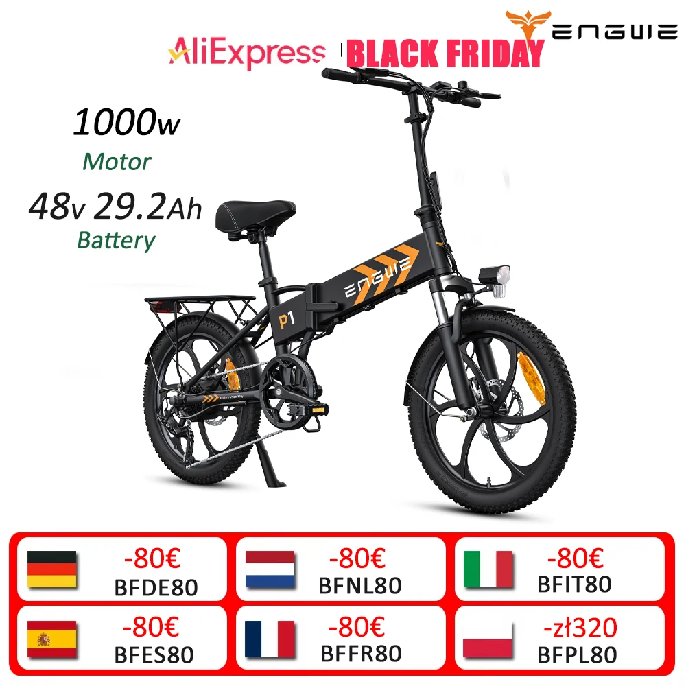 ENGWE P1 Folding Electric Bike 20 inch Tires 250W Motor 36V 13Ah Battery ebike Dual Disc Brake City commuting Electric Bicycle