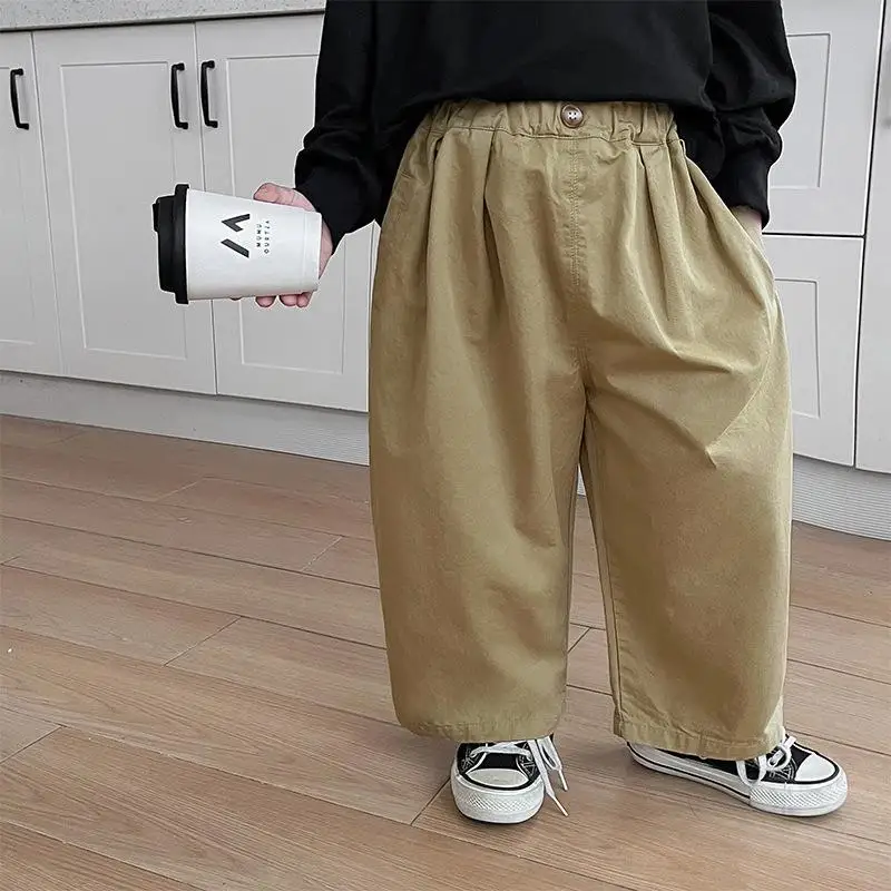 Boys Summer Casual Pants Children 2024 New Spring and Autumn Korean Versatile Long Pants Stylish Straight Leg Solid Pants