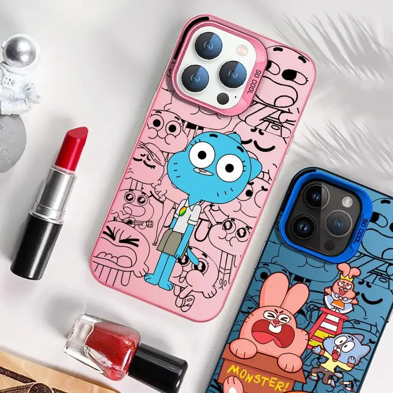 Cute Darwin-Anais-Gumball Watterson IMD Matte Phone Case for iPhone 15 Pro Max 14 13 Plus 12 11 MINI XR X XS Anti-Fingerprint