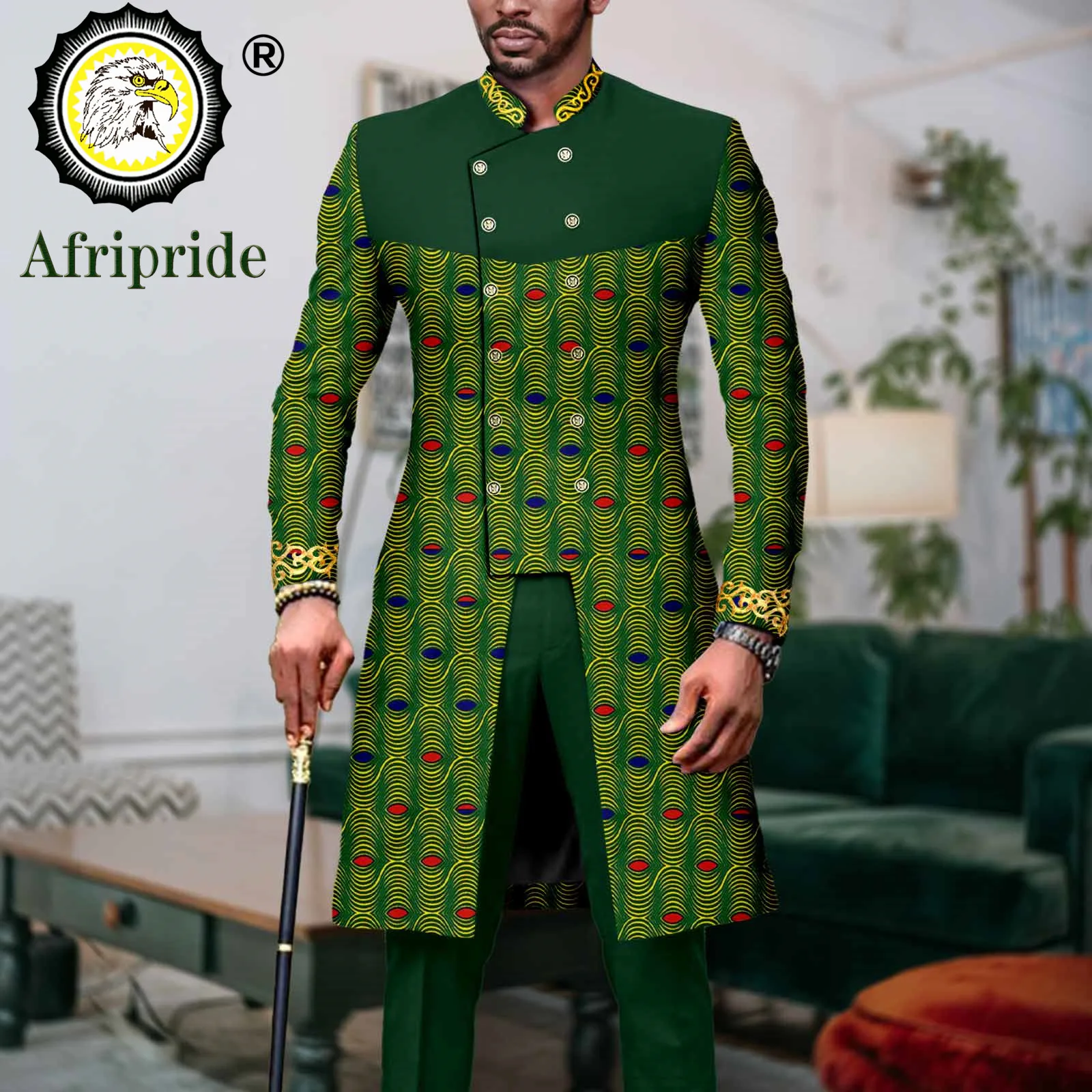 Heren Pak Afrikaanse Kleding Double Breasted Slim Fit Dashiki Jassen En Broek 2 Delige Set Formele Outfits Print Kleding A2316062