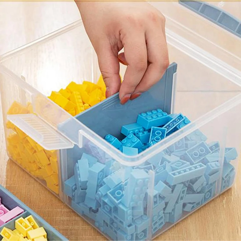 Caja de almacenamiento apilable transparente para manualidades, contenedor de almacenamiento multiusos de plástico, estuche de viaje portátil, fácil de usar, azul