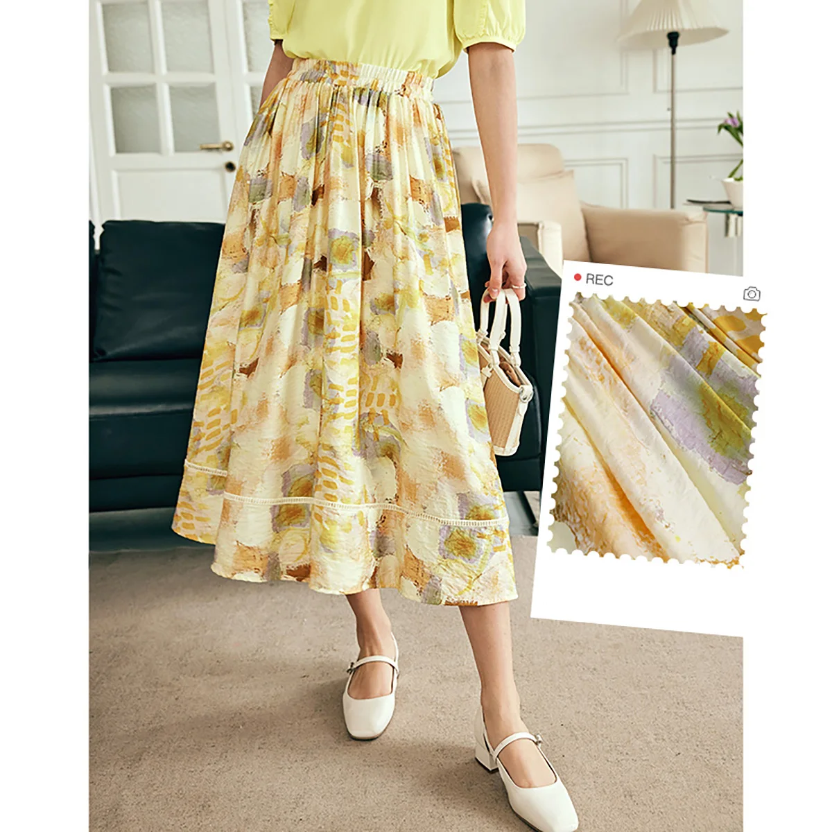 OLrain Women Long Skirt French Fashion Floral Skirt 2026 Summer High-waisted Splicing Hollow A-shaped Pendulum Skirts O23XB80203