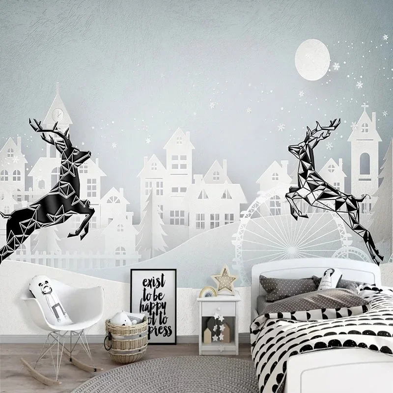 

Custom Photo Wallpaper 3D Stereo Relief Elk Cartoom Animal Mural Children's Bedroom Background Wall Painting Papel De Parede 3 D