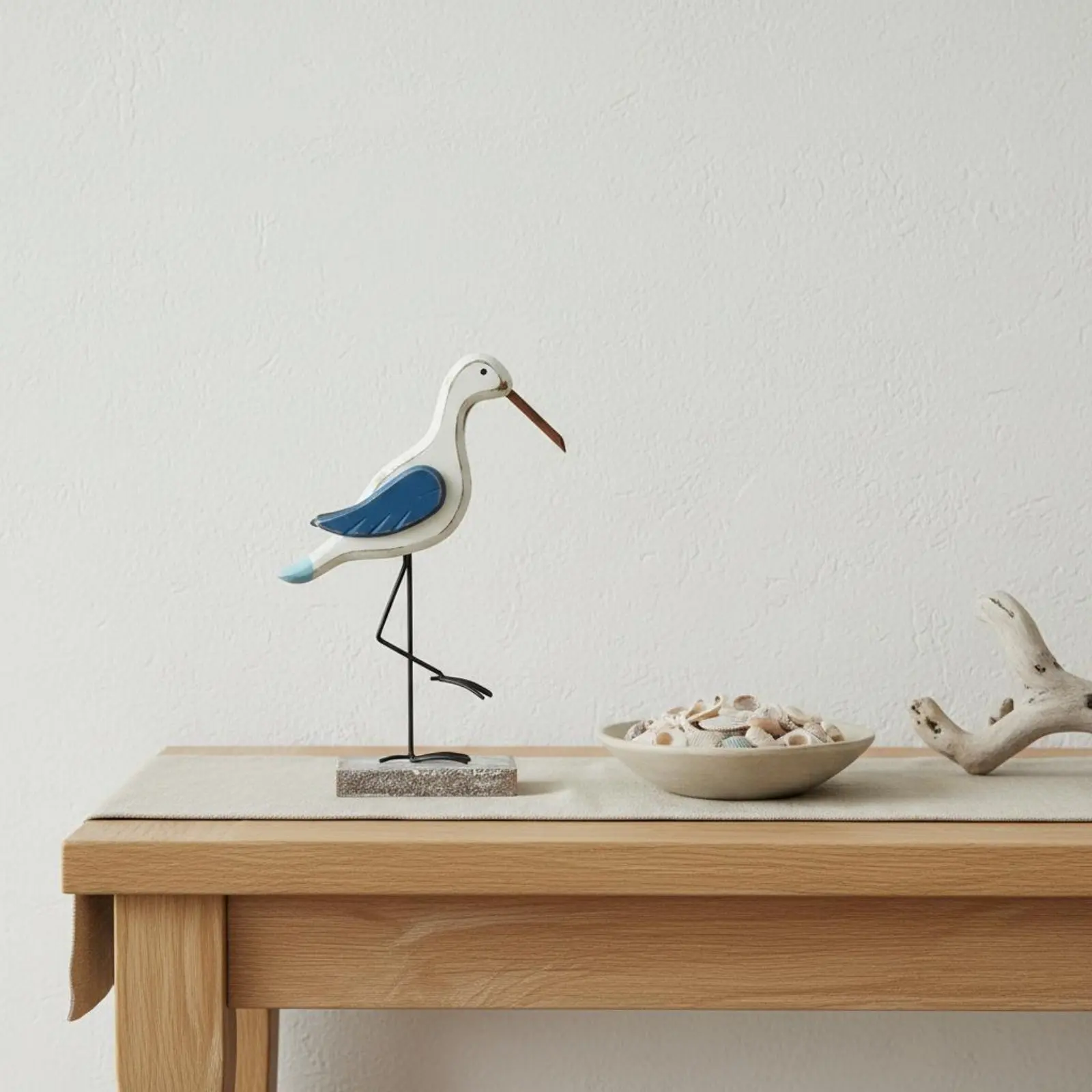 Wooden Seagull Figurine Mediterranean Design Long Leg Avian Decoration Coastal Shorebird Decor Minimalist Design for Living Room