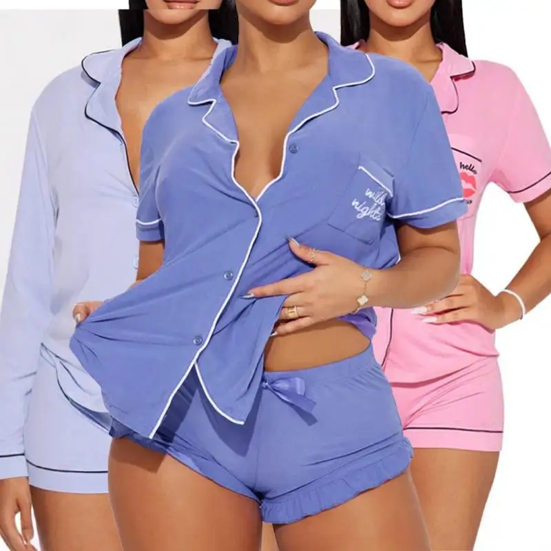 

2025 Autumn New Pajamas Set Women Modal Sleepwear Short Sleeve Top Shorts Suit 2Pcs Loungewear Sexy Lingerie Home Clothing