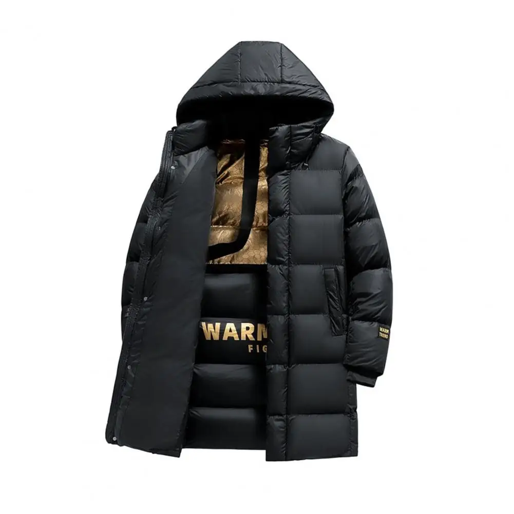 Warm Hooded Jacket Men's Graphene-lined Hooded Puffer Jacket with Thermal Insulation Technology Black Golden Color for Winter