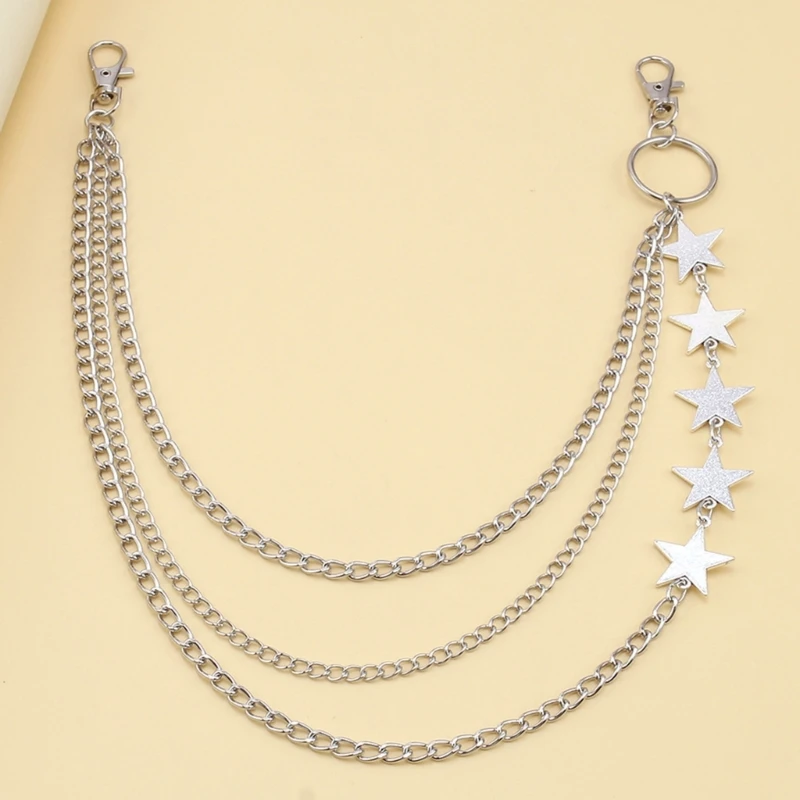 Cadena cintura con colgante estrella Metal para mujer, cadena decorativa para pantalones, cadena cintura, billetera,