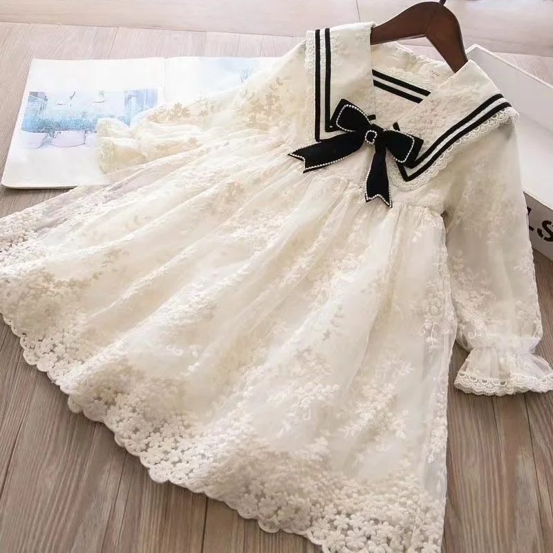 

Baby Girls Long-sleeved Lace Dresses New Children's Kids Girls Bowknot Princess Dresses Fairy Outwear 2024 New