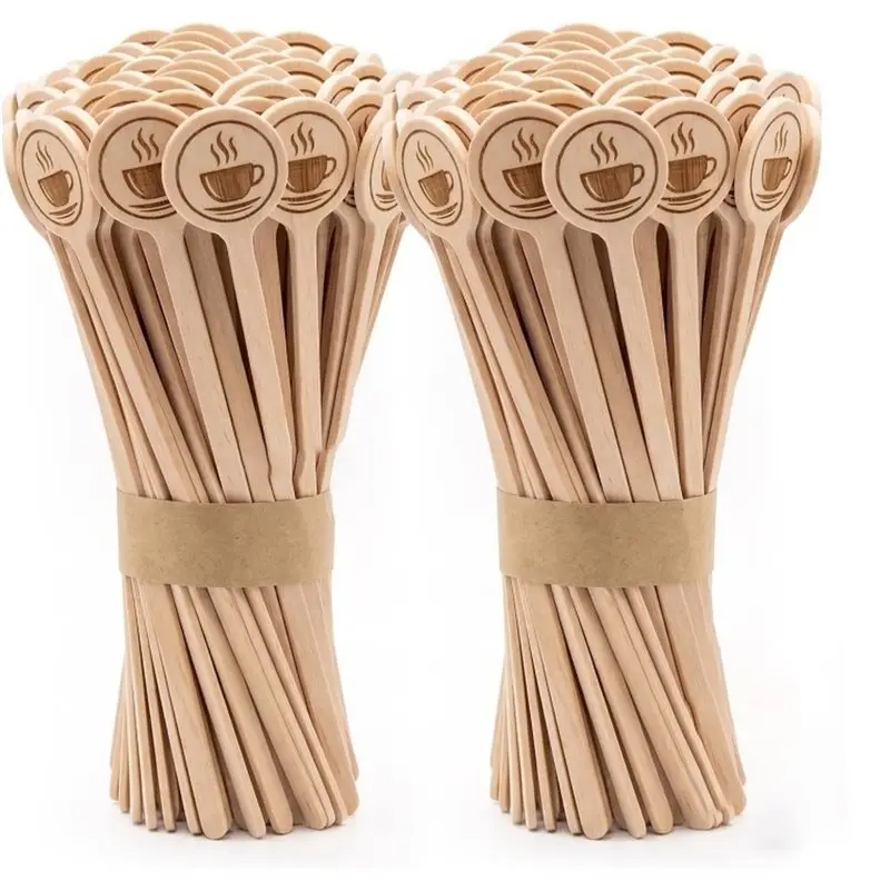 LICE-Coffee Stirrer Stir Sticks 200Pcs Natural Wooden Disposable Biodegradable Cafe Grade