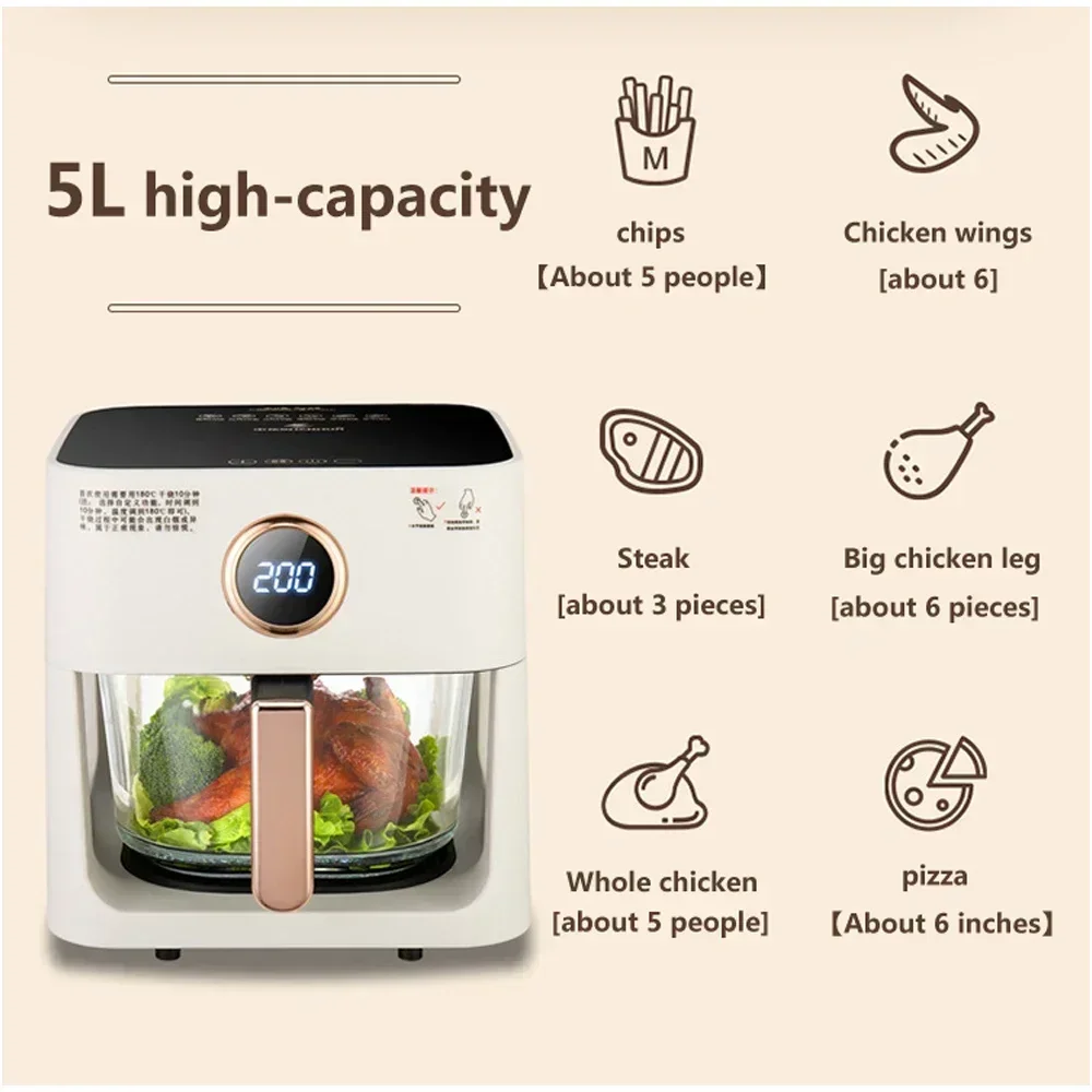 5L large capacity Visible Air fryers Home multifunctional intelligent chip machine Full-automatic electric Airfryers