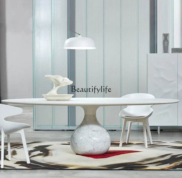 

FG52Italian Mild Luxury Marble Dining Table Household Round Turntable Designer High-End Luxury Stone round Table
