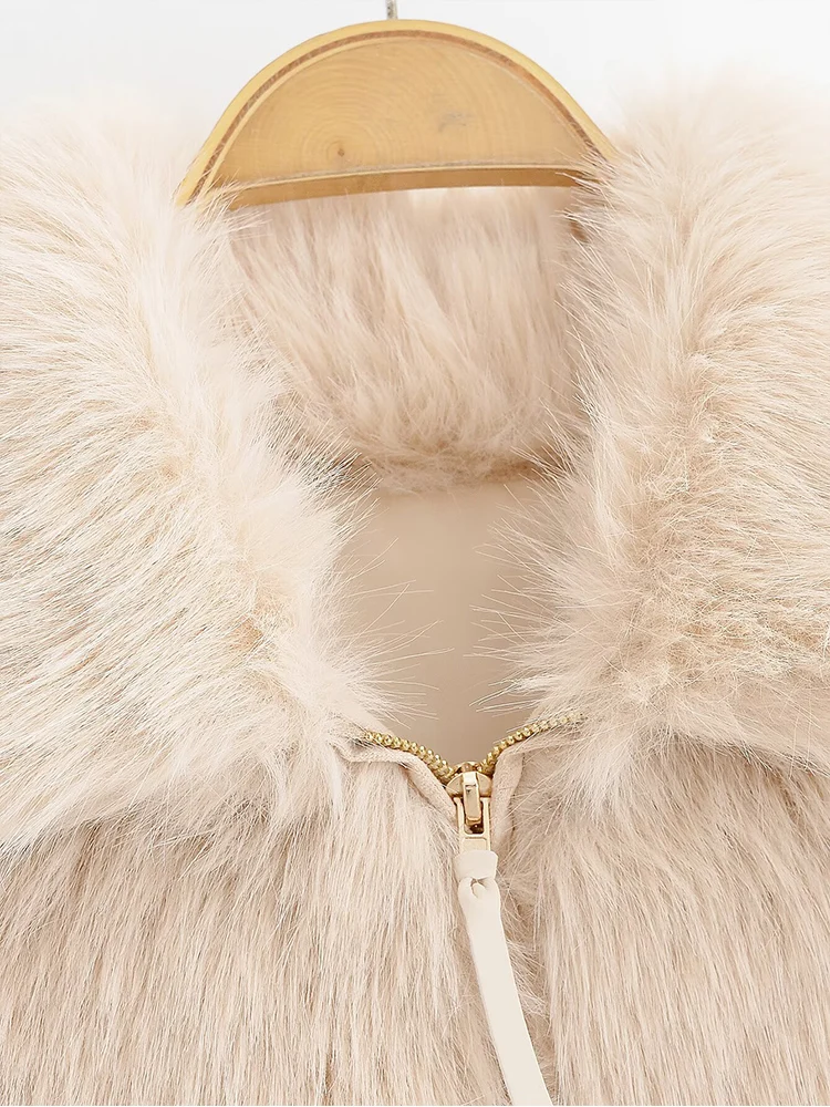 معطف نسائي جديد على الطراز الأوروبي عصري ومتعدد الاستخدامات بلون سادة وأكمام طويلة وياقة من الفرو الصناعي #5