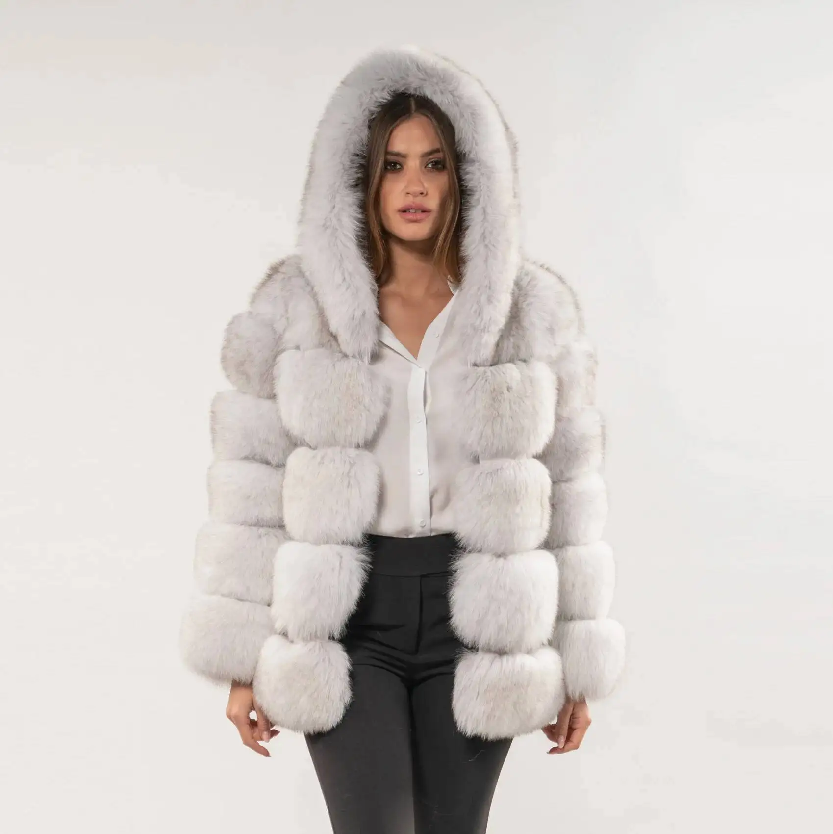 

Faux Jacket Women's Fox Coat With Hat Artificial Fur British Style Long Sleeve Medium-Length Casual Streetwear