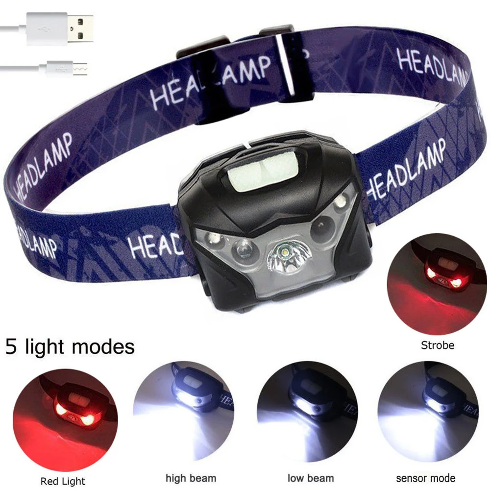 

Rechargeable LED Headlights Headlamp USB Camping Flashlight Torch Portable Sensor -Free Bright Light Jogging Biking