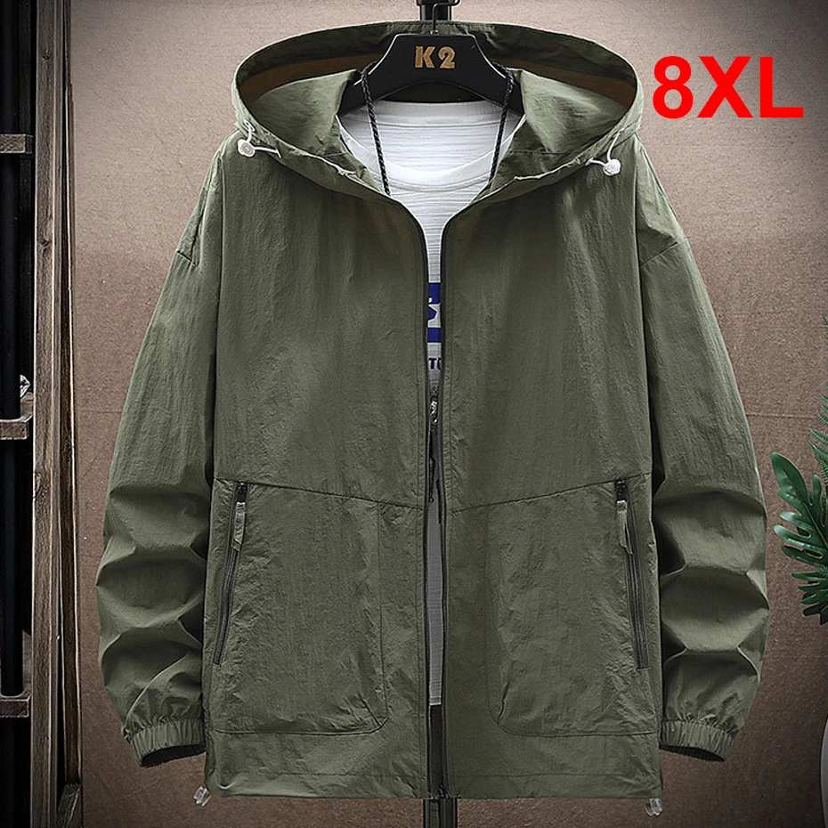 

2024 Summer Thin Jacket Men Sun-protective Jackets Plus Size 8XL Fashion Casual Hooded Coats Thin Clothes