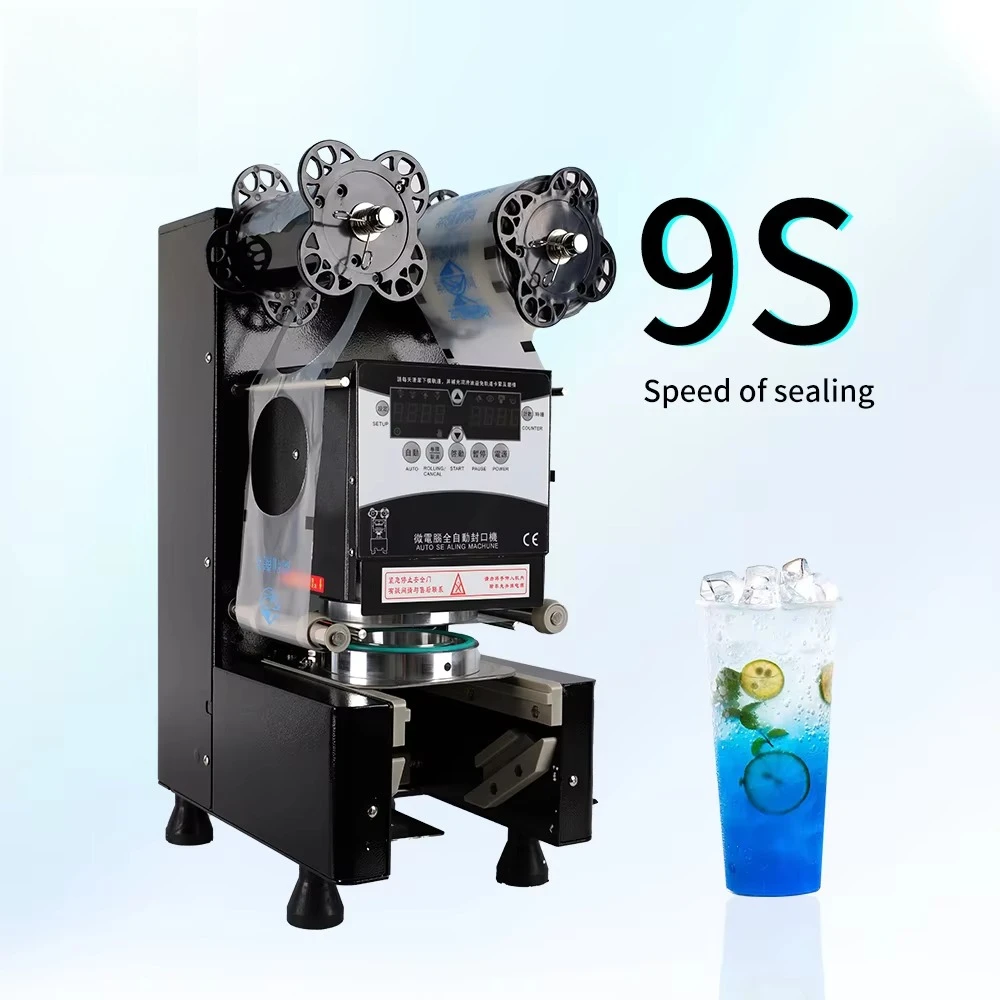Auto Tabletop Plastic Cup Sealing Machine High Speed Stainless Steel Bubble Tea Juice Cup Sealer Machine For Cups Bottles