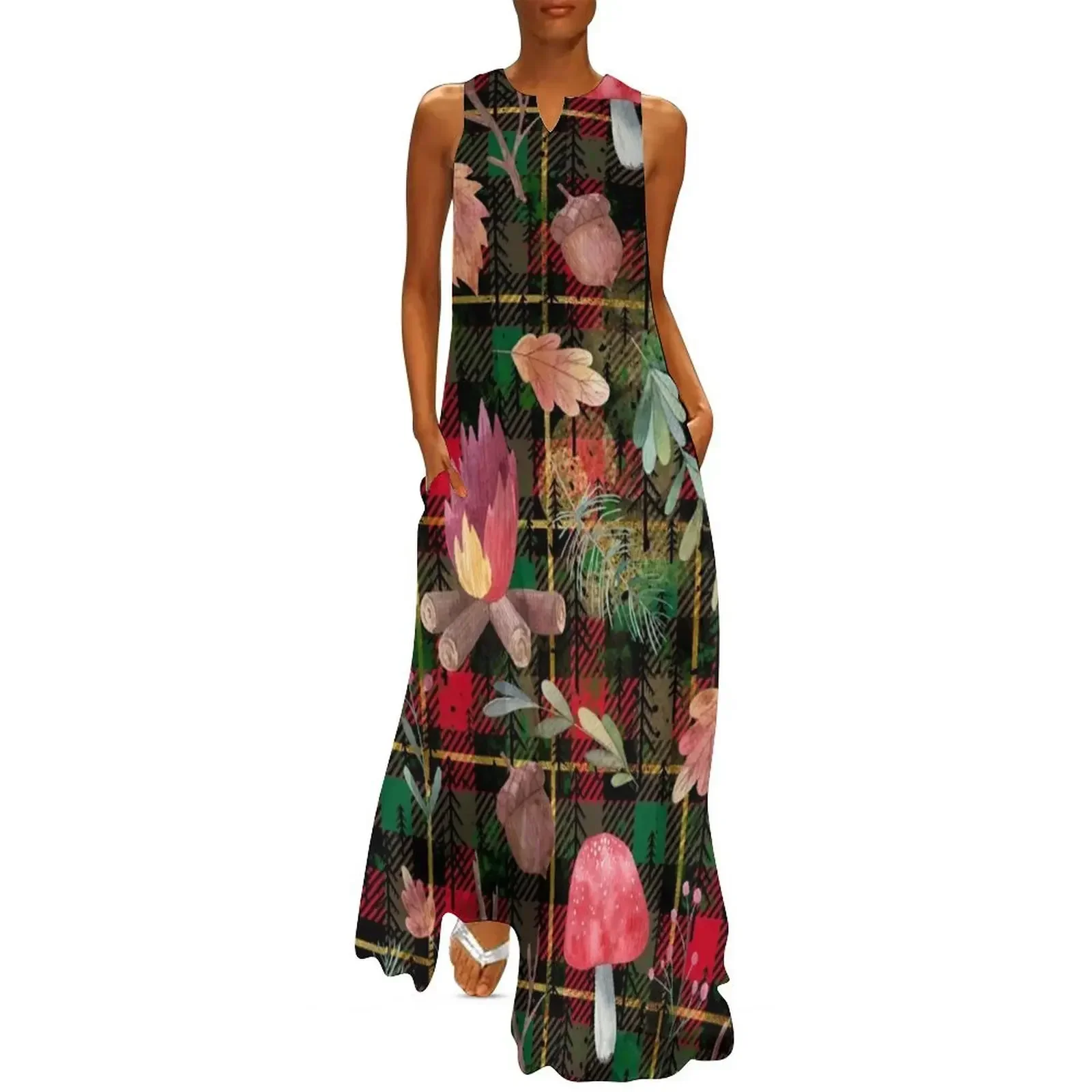 

Fall Forest Plaid Long Dress luxury dresses dresses for womens 2025 elegant dresses plus sizes for womens Dress