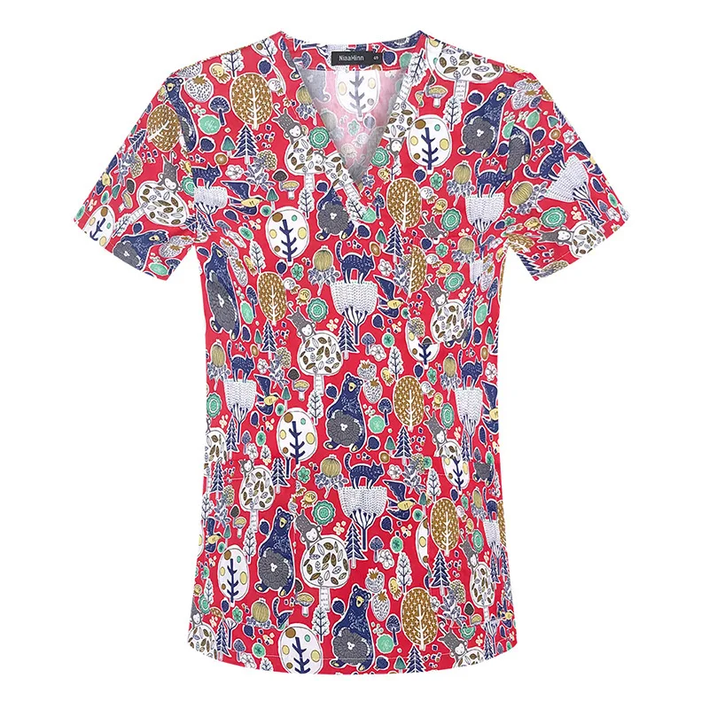 Printed Nurse's Clothing, Short Sleeved Hand Wash Clothes, Female Doctor's Summer Thin Design, Cotton Home Care, Beauty, Pet