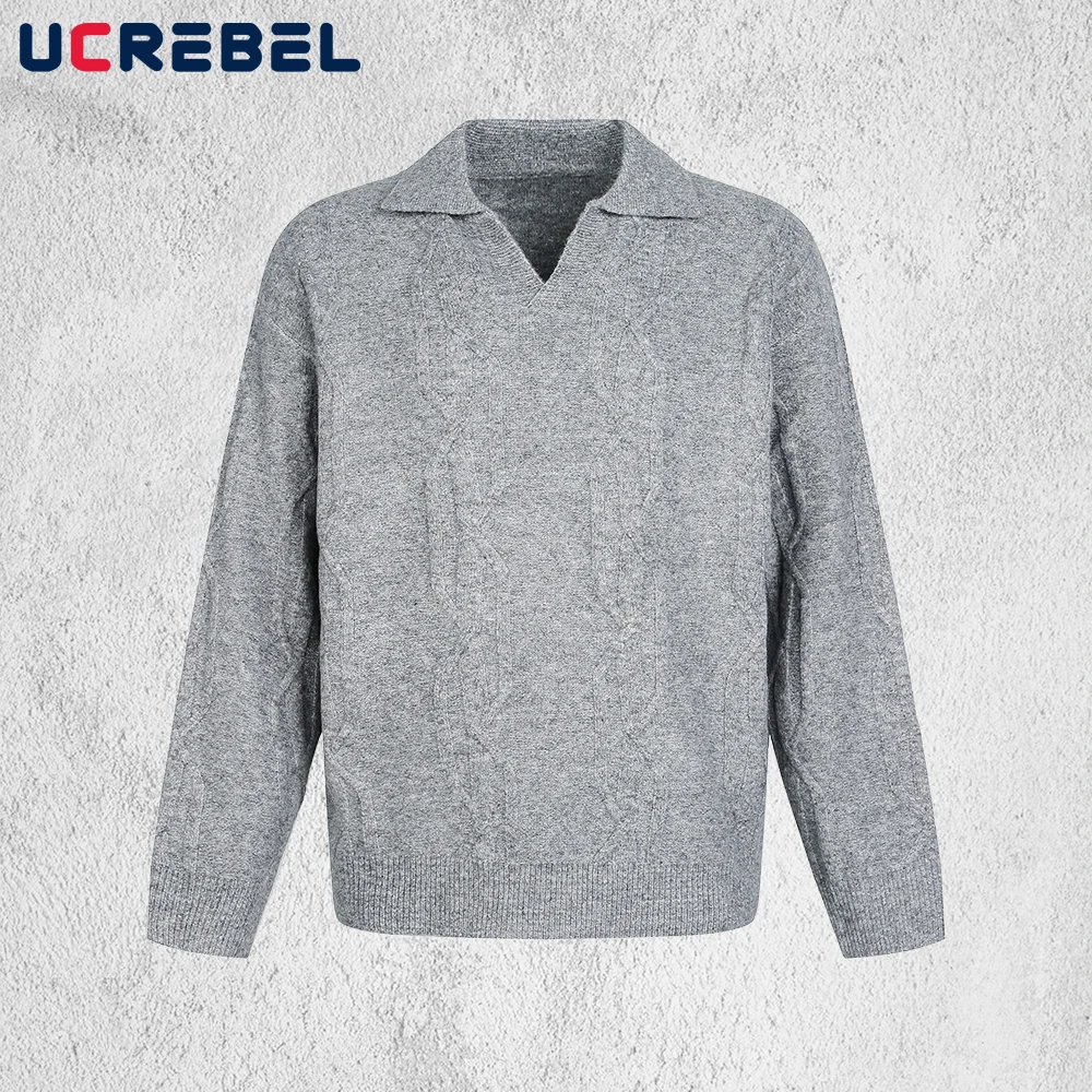 

Свитер с лацканами в стиле ретро, мужской свободный осенне-зимний уличный вязаный пуловер с заниженными плечами и длинными рукавами, мужской