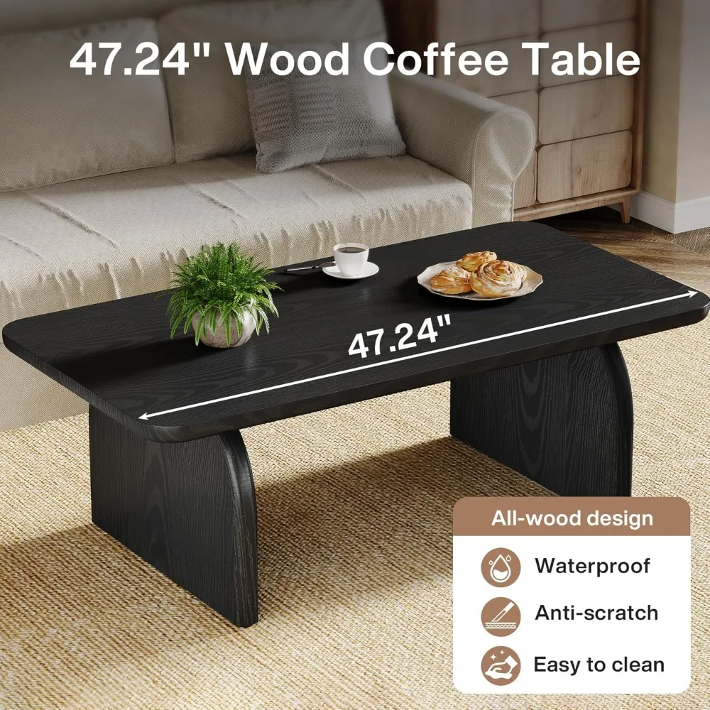 Rectangle Coffee Table, 47-Inch Wood Rectangular Living Room Table, Farmhouse Accent Center Low Cocktail Tea Table with Sturdy