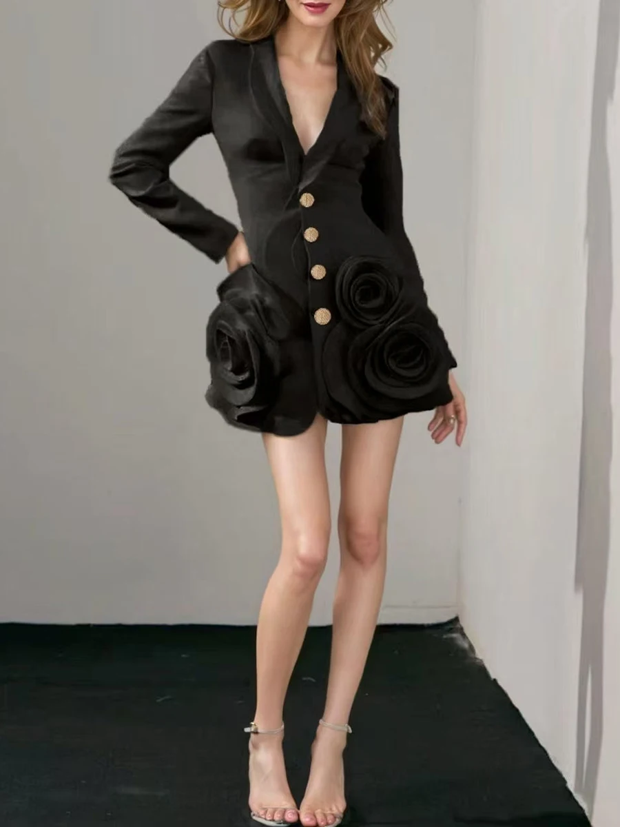 TWOTWINSTYLE Solid Spliced Appliques Slimming Jackets For Women Lapel Long Sleeve Temperament Chic Coat Female Fashion Style New