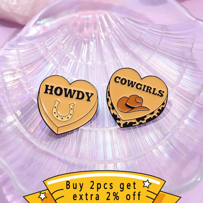 Heart Western Cowboy Boots Brooch Creative Howdy Cowgirls Retro Enamel Pins Decorative Lapel Badge Clothes Backpack Jewelry Gift