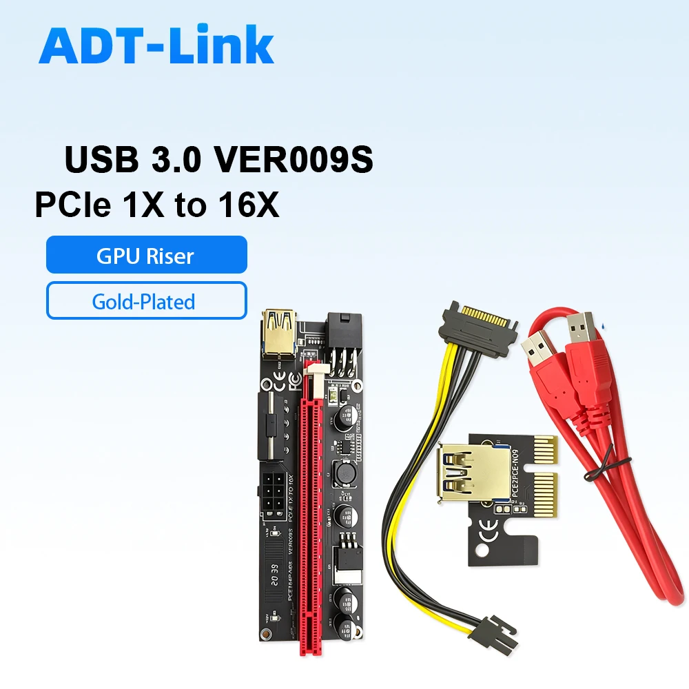 VER009S Black Diamond PCIE Riser Card Adaptador de GPU USB 3.0 PCIe 1X a 16X chapado en oro 3 en 1 con extensor de alimentación SATA/6 pines