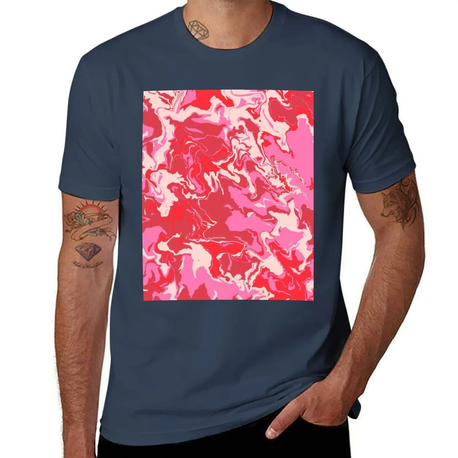 Pink And Red Abstract Art T-Shirt Basic Solid Tee for Daily Use