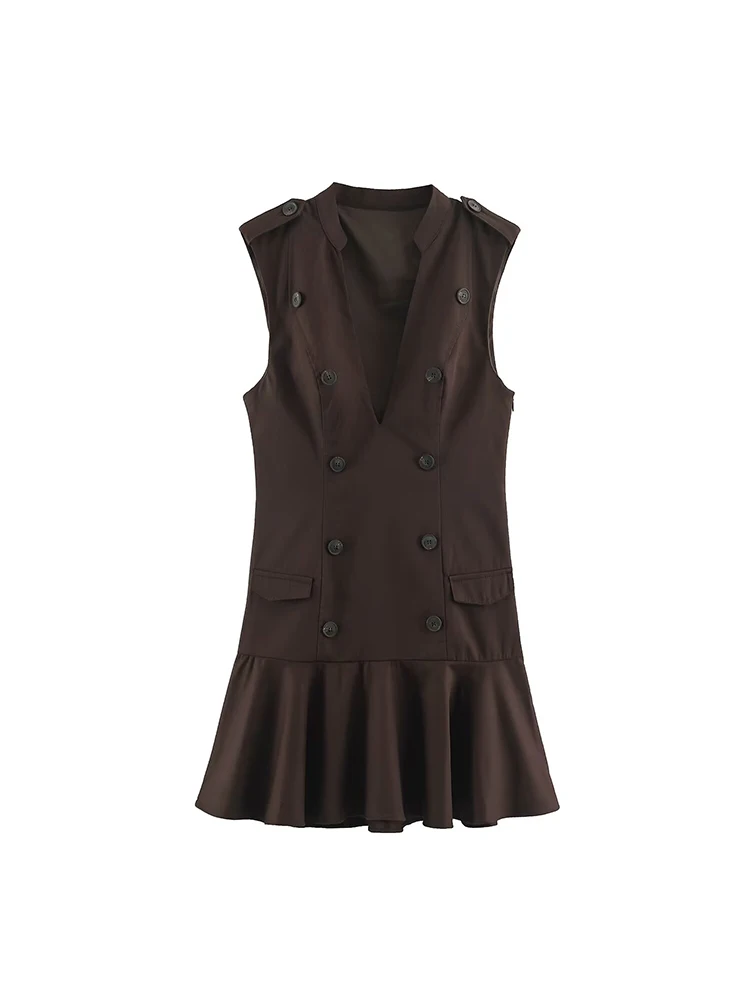 TFMLN 2026 Women's Elegant Dress Sleeveless V-Neck Ruffles Hem Lady Mini Dresses Summer Autumn Fashion Vacation Short Dress