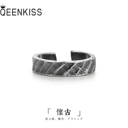QEENKISS RG6725 Fine Jewelry Wholesale Fashion Single Male Man Birthday Wedding Gift Retro Round 925 Sterling Silver Open Ring