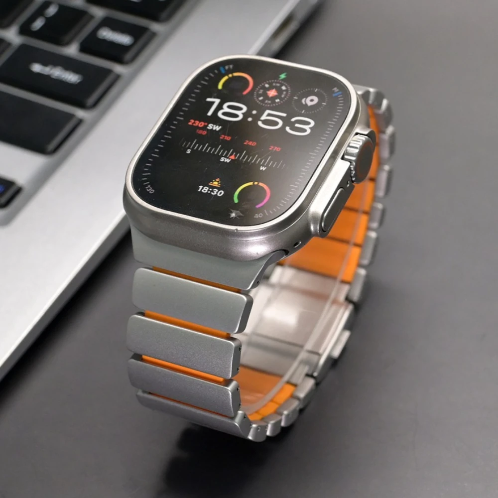 

Титановый резиновый ремешок для Apple Watch Ultra 3 49 мм, 46 мм, 45 мм, 44 мм, магнитный ремешок, роскошный браслет для Iwatch 11, 10, 9, 8, 7, 6, 5, 4, SE