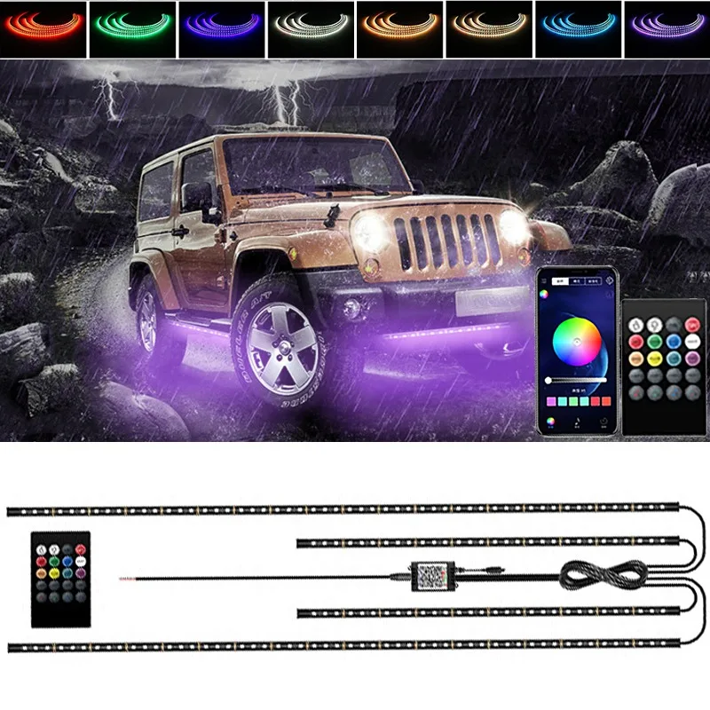 

RGB Car LED Undeglow Light Neon Underbody Ambient Light Strip Decoration Atmosphere Lamp with Remote APP Control