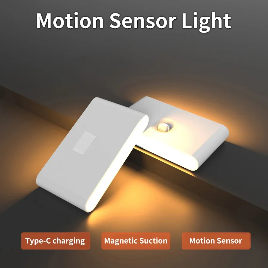 

Motion Sensor LED Night Light Rechargeable Human Body Induction Wall Light Bedroom Corridor Cabinet Lamp 2 Sides Luminescence