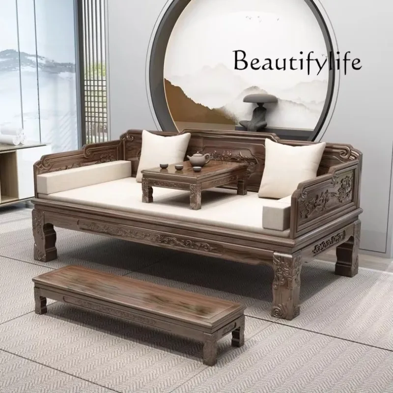 X36 New Chinese Solid Wood Antique Sofa Ming And Qing Classical Homestay Log Elm Tiger Foot Carving