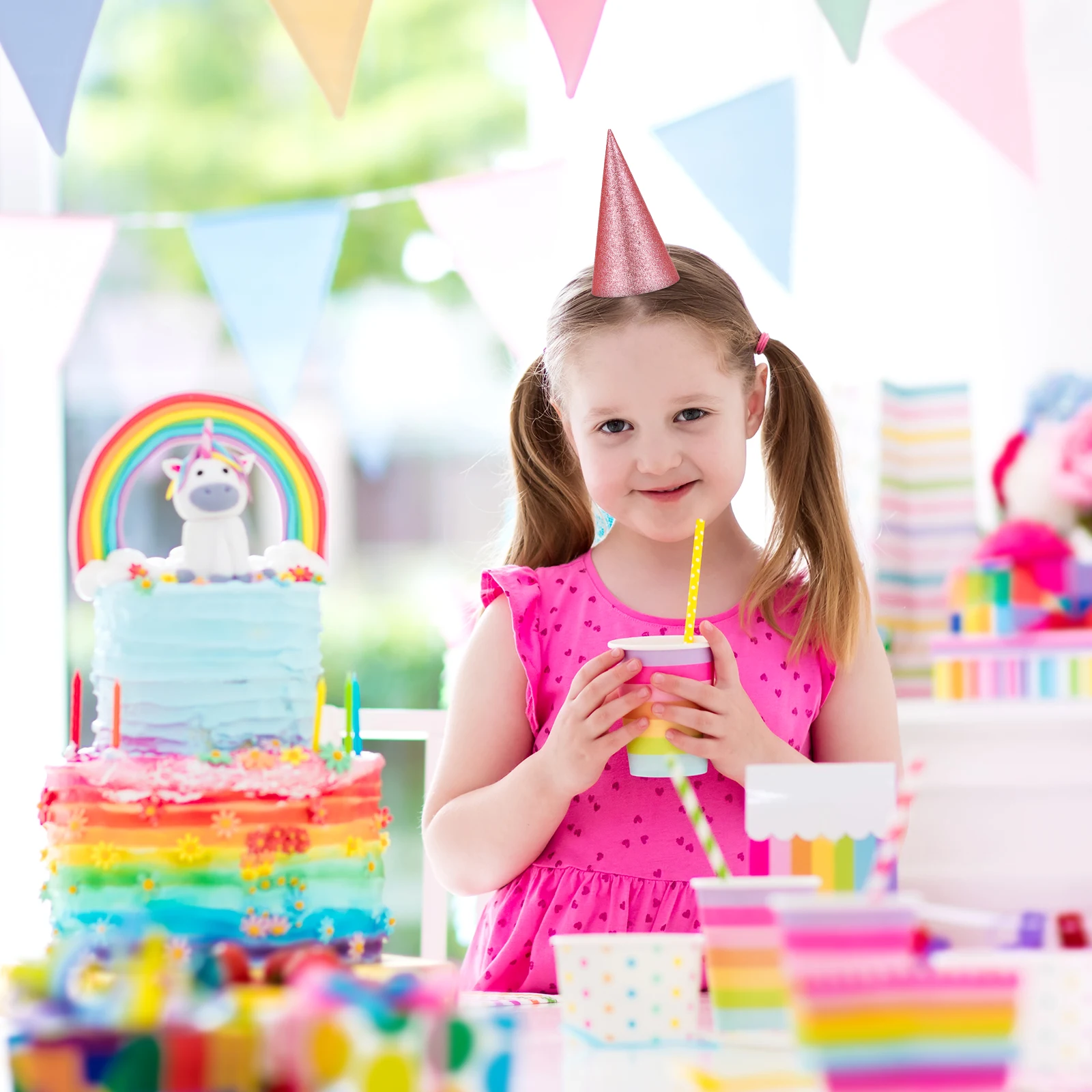 

12pcs Birthday Glitter Cone Headwear For Kids Toddlers Girls Boys Wedding Baby Shower Holiday Costume Crown Triangle Decorations