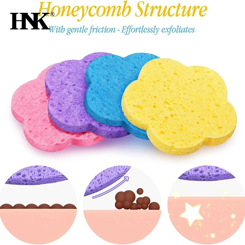 5PCS Plum Blossom Shape Face Sponge Remover Tool Natural Wood Pulp Cellulose Compress Cosmetic Puff Facial Washing Sponge Makeup