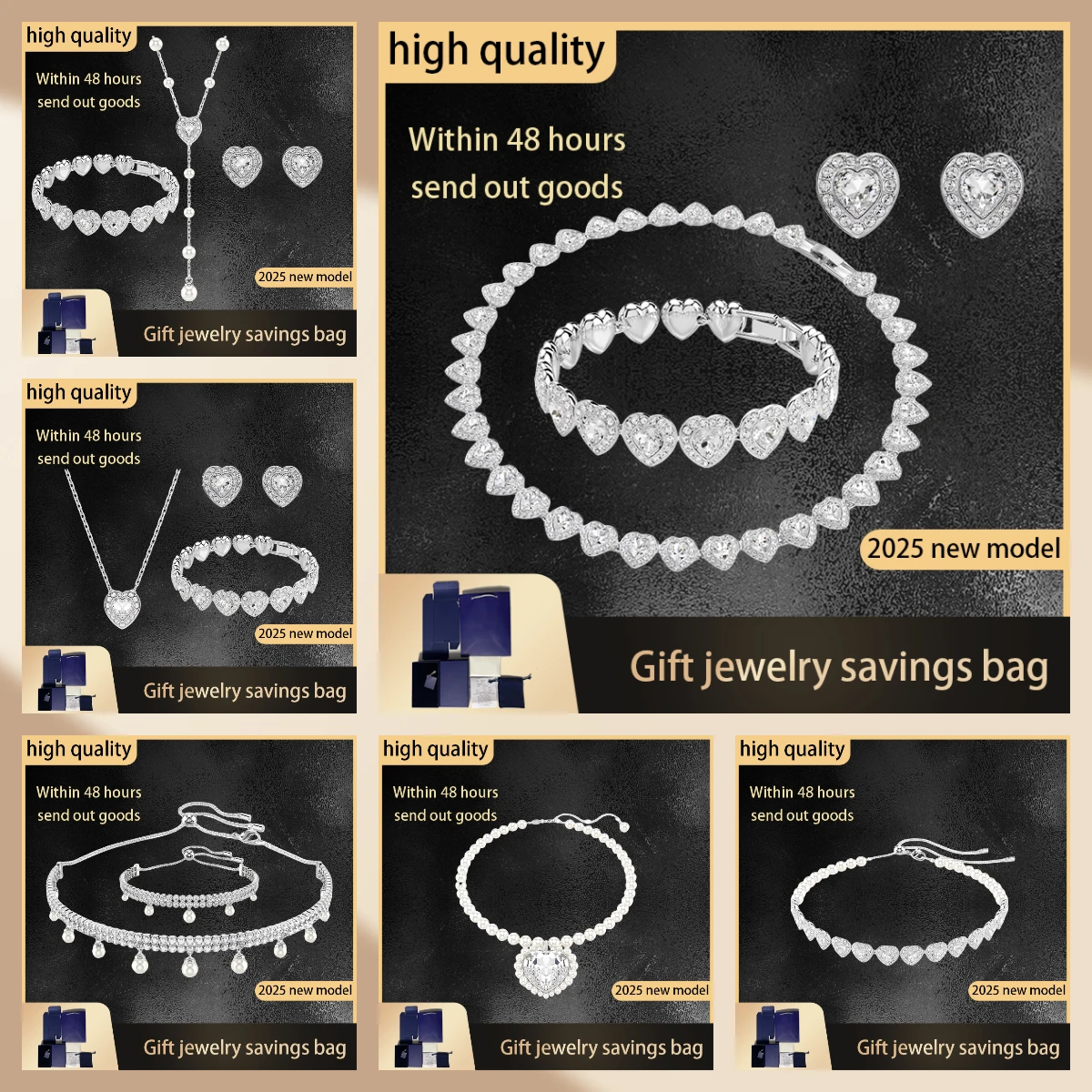 

2025 High Quality Silver Ariana Grande Tennis Necklace Women Romantic Luxury Gift Jewelry Set