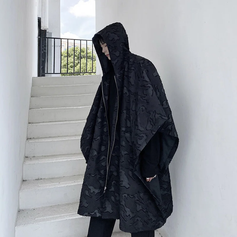 And Autumn Winter 2022 Streetwear Cloak Trench Coat Black Oversized Hooded Zipped Windbreaker Japanese Niche Jackets 2Y2210