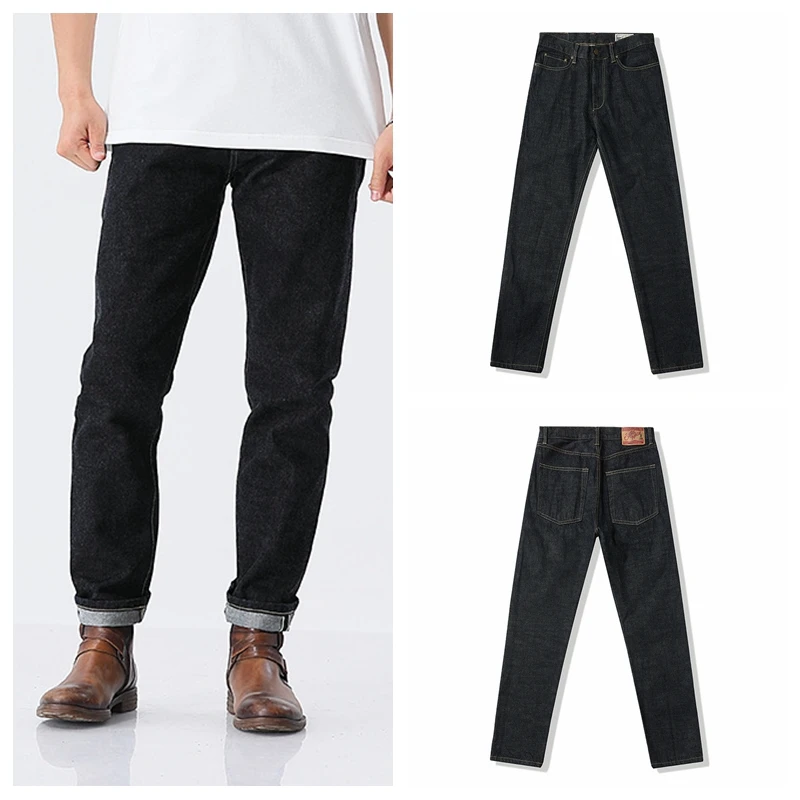 

Винтажные мужские джинсы Slim Fit из плотного денима 15 унций, оригинального красного цвета, с зауженными штанинами, повседневные, с высокой талией, на молнии