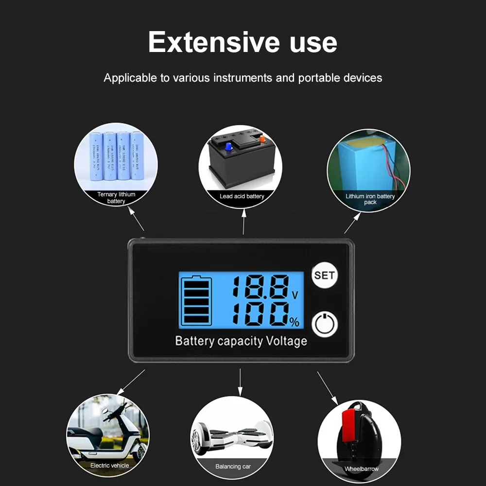 Indikator Kapasitas Baterai DC 7V-68V Asam Timbal Lithium LiFePO4 Mobil Motor Voltmeter Pengukur Tegangan 12V 24V 36V 48V 60V 6133B