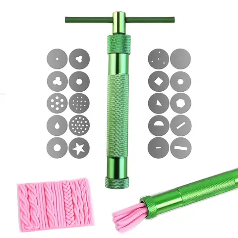 1set Clay Gun Extruder with 20 Unique Disc for Pottery Ceramic Craft Polymer Sculpture Modeling Fondant Cake Clay Sugar Tools